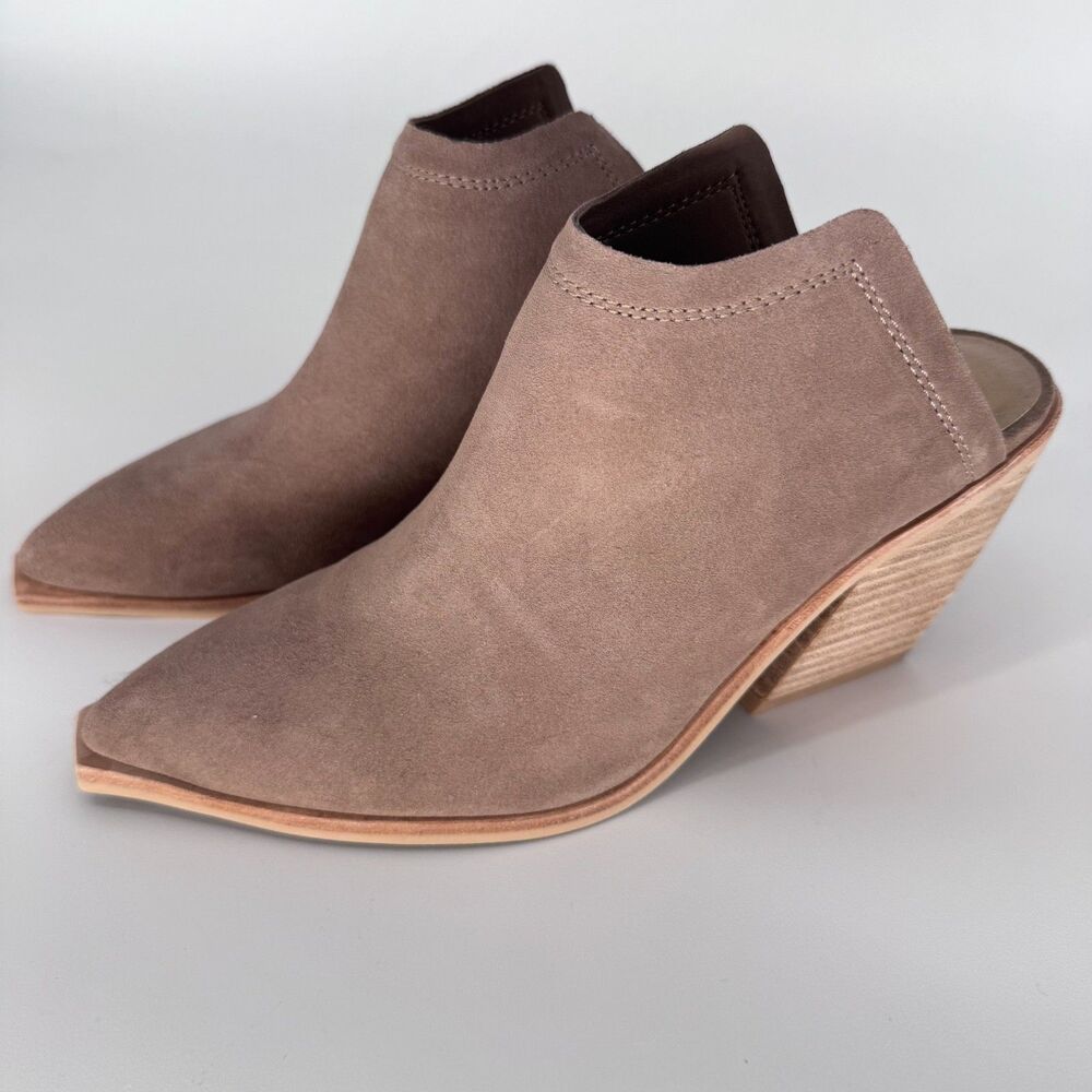 DOLCE VITA Womens 7 Sofi Mule Taupe Nubuck Suede Stacked Heel Mushroom